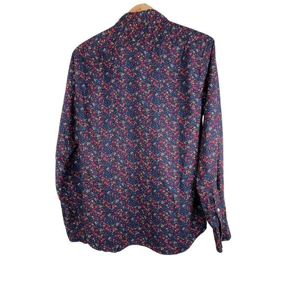 J. Crew Size M SLIM Navy-Blue Long Sleeve Colorful Floral Button Up Shirt - Picture 4 of 7